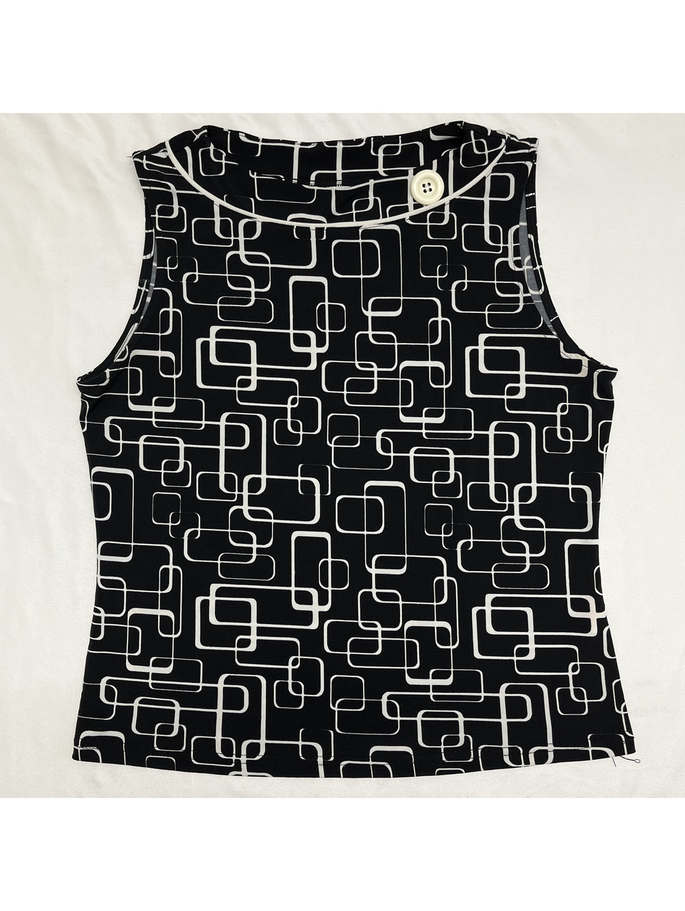 Vintage Forever 21 Sz S Black White Geometric Retro Pattern Sleeveless Top